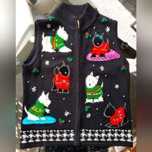 Vintage Scottie Dogs Christmas Sweater Vest by Studio Joy. Size Medium.